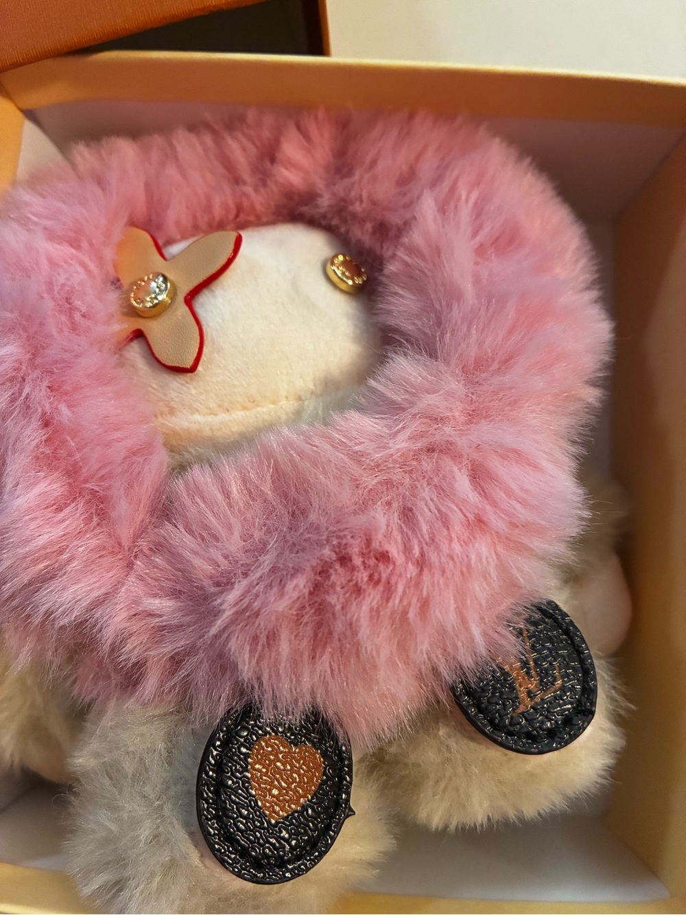 LV Vivienne Pink & Cream Fur Charm Key Holder/ Bag charm with stamp Gold Accents - Picture 3 of 8